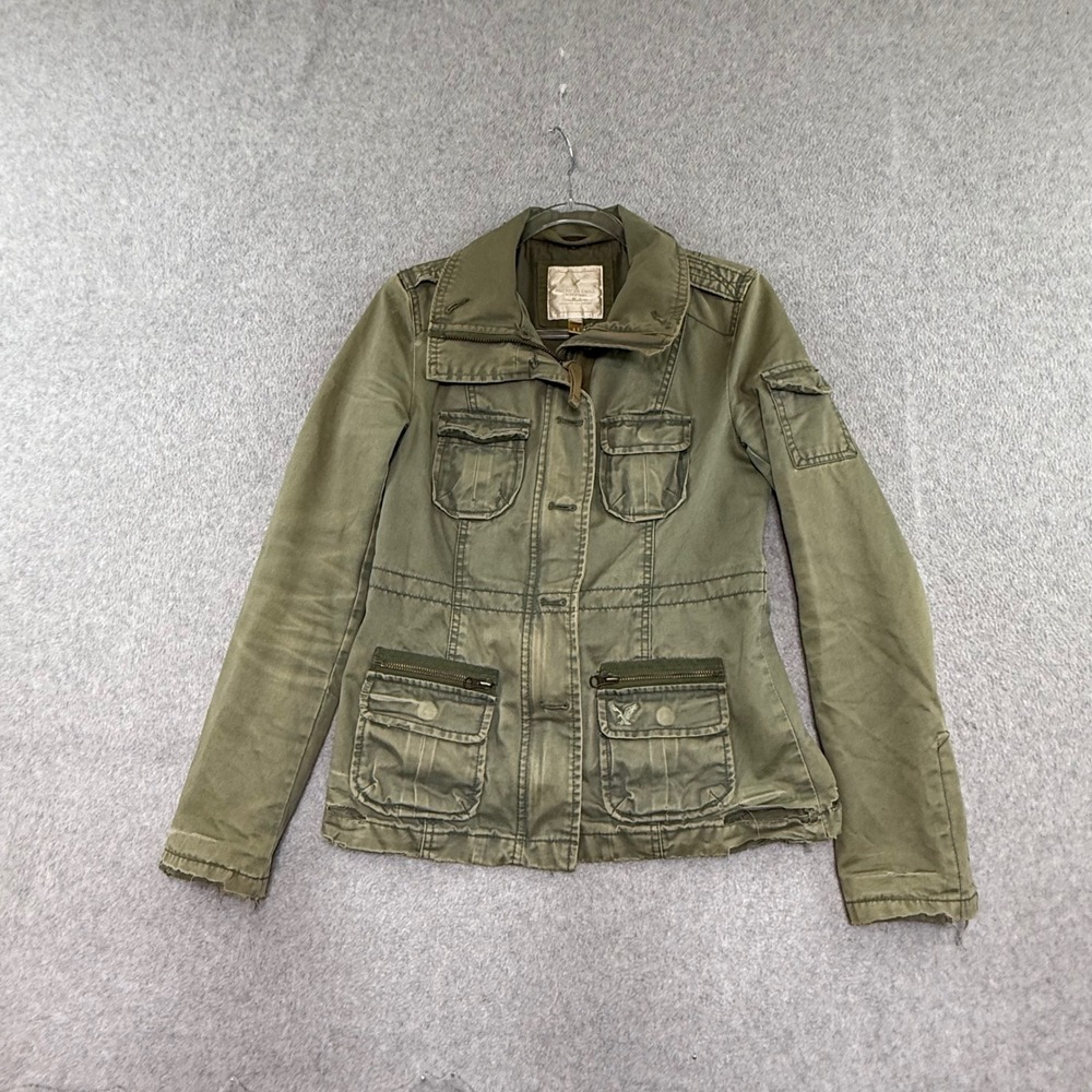 American Eagle Military Jacket Womens Small Green Y2K Vintage Utility Cargo